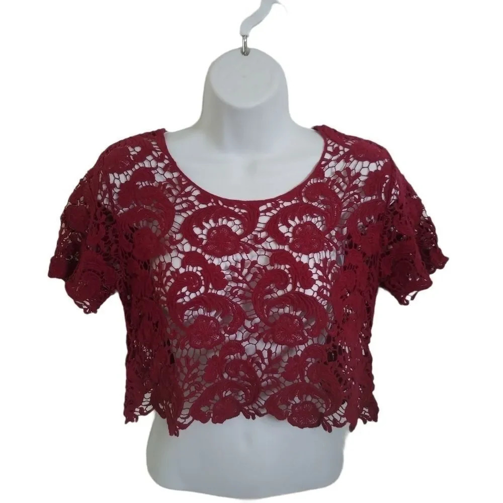 Sexy What? Cropped Crocheted  Burgundy Top, M